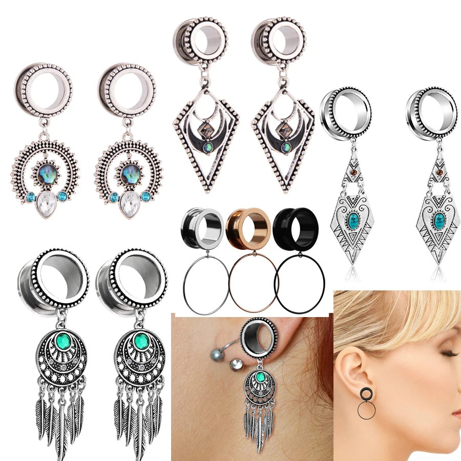 2 шт. болтающиеся стальные затычки для ушей и Туннели пирсинг винт расширения