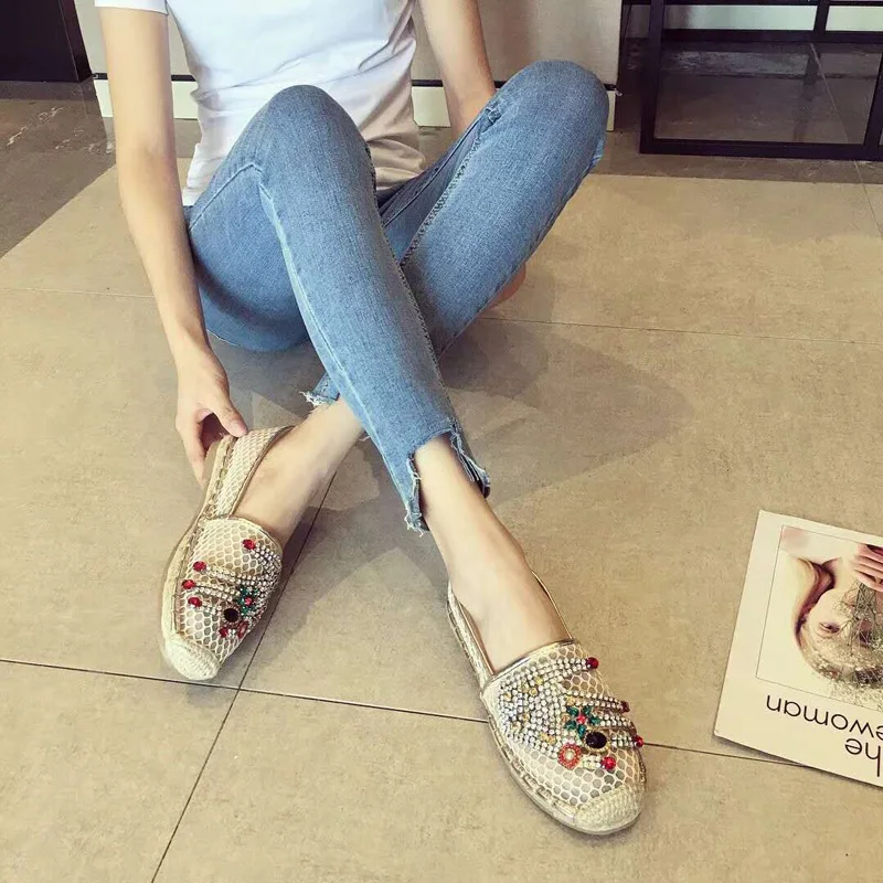 Casual Women Shoes 2018 Fashion Hemp Crystal Loafers Spring Autumn Basic Lady Air Mesh Size 34-38 | Обувь