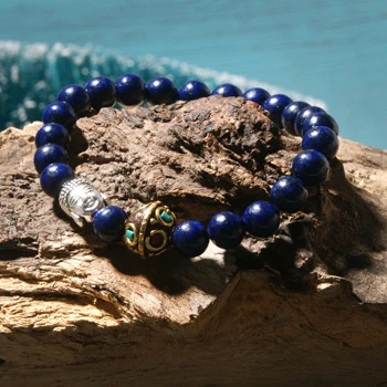MOON GIRL 8 мм Будда из натурального камня растягивающийся мужской Браслет Йога Национальный Непал тигровый глаз бисерные браслеты для женщин ювелирные изделия Прямая поставка - Окраска металла: lazuli