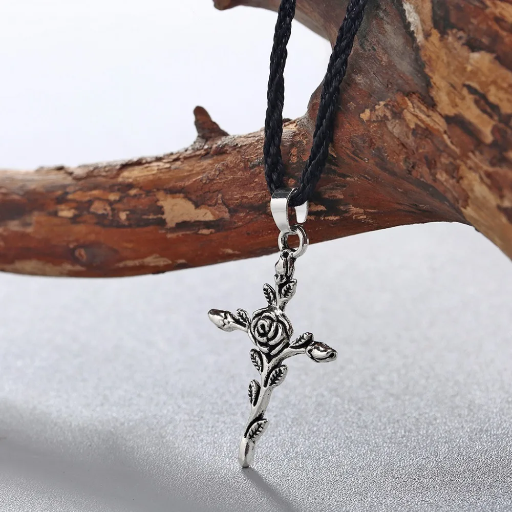 Модное ожерелье Kinitial с подвеской-крестом в виде Розы Очаровательное стиле ретро