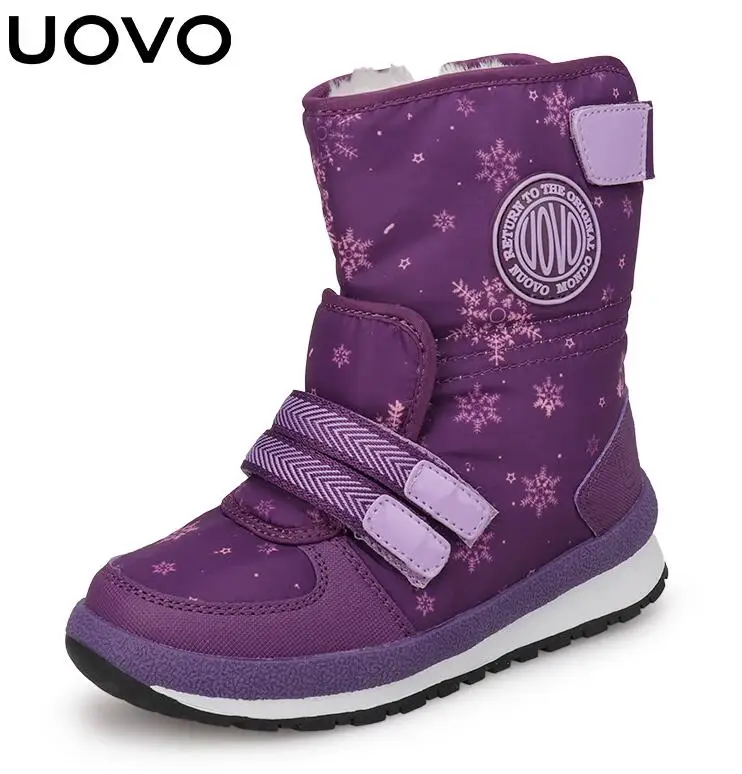 Purple UOVO/зимние детские ботинки с плюшевой подкладкой; модные ботинки унисекс для девочек и мальчиков; Уличная обувь; нескользящая теплая обувь для маленьких и больших детей - Цвет: Purple