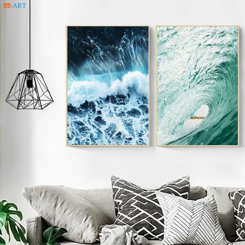 Современное искусство пейзаж Картина на холсте океан волны Плакаты и принты Wall Art