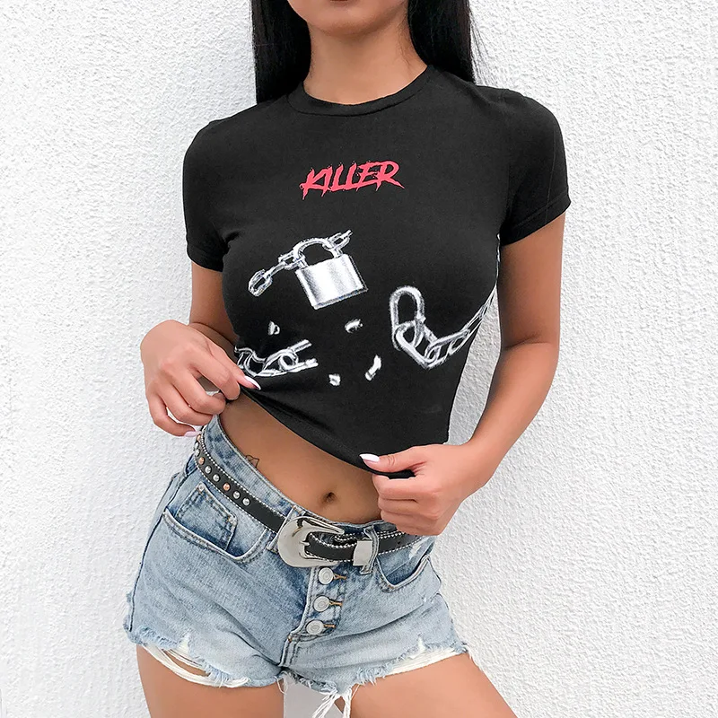 Женская футболка с коротким рукавом и круглым вырезом повседневная черная в