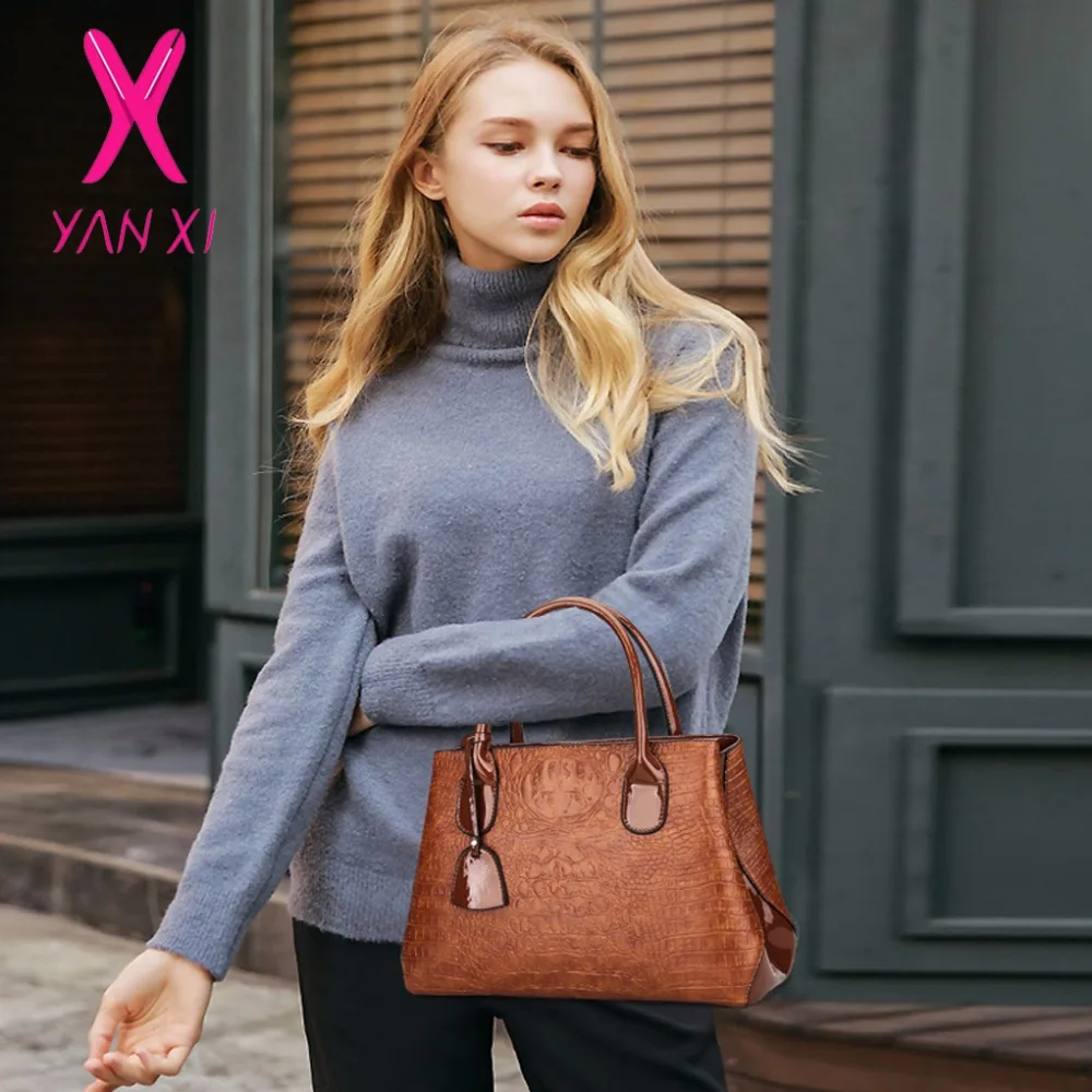 YANXI бренд 2017 новые модные повседневные Глянцевая аллигатора сумки Большая