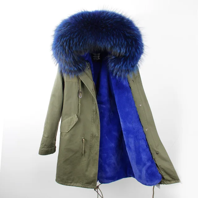 color 11 Мех любовь женщин Army Green Большой изделие из меха енота куртка с капюшоном парки верхняя одежда длинные съемной подкладкой зимняя куртка фирменный стиль - Цвет: color 11