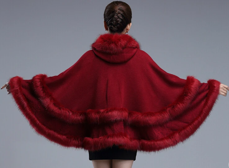 Роскошная женская накидка с меховым воротником из мягкого искусственного