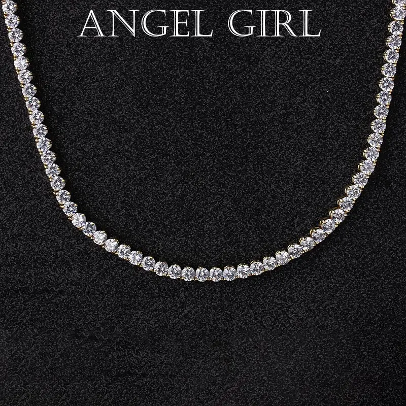 Angelgirl амулеты блестящие 18 дюймов три зубец 4 мм циркон теннис серебро и золото цвет ожерелье для женщин и мужчин брендовые ювелирные изделия - Окраска металла: gold colour
