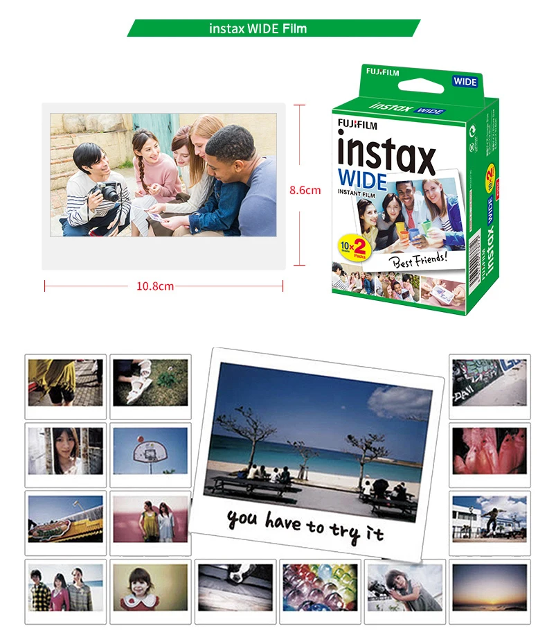 80 листов подлинной Fujifilm Instax Wide Mini Instant Film White Edge для Fuji Camera 300 / 200 210 100 500AF|Фотоплёнка| |