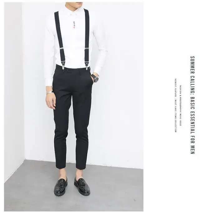 Hot ! 2021 New Personality Korean Casual Slim Student Bib Pants Men Nightclub Haren Hairstylist Feet Trousers Overalls | Мужская одежда