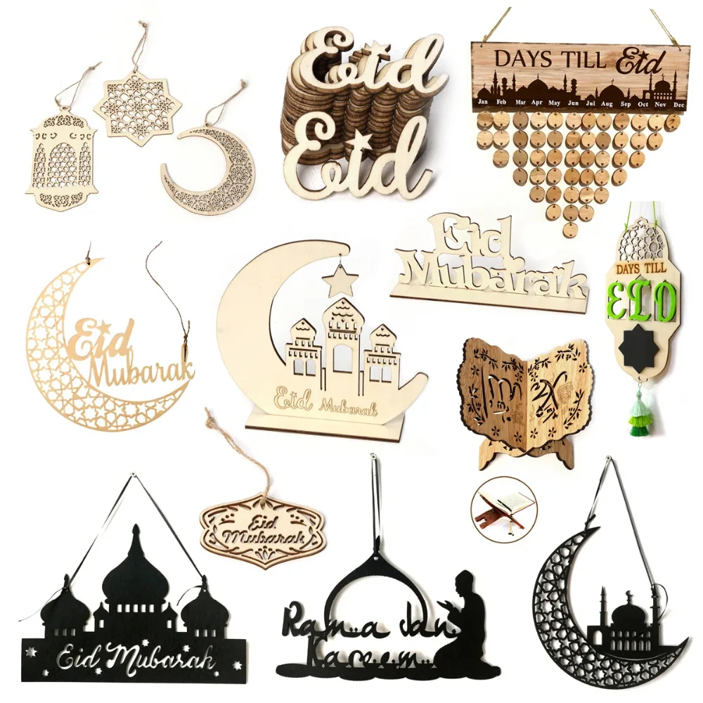 DIY Happy Eid Mubarak украшения на Рамадан мусульманский декор деревянный полый орнамент