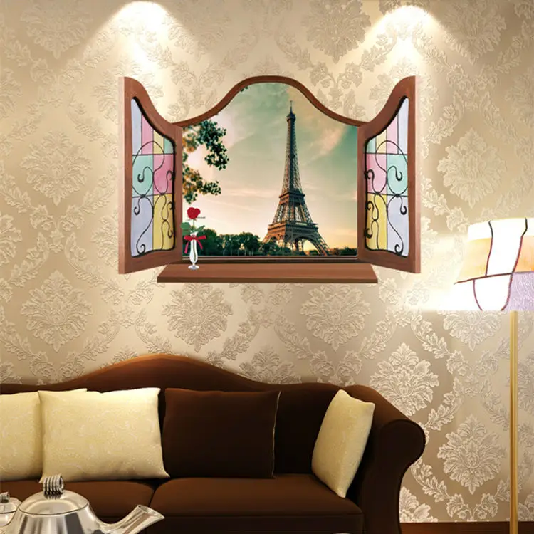 DCTOP Европейский Стиль Окна Home Decor Спальня Стикер Стены Эйфелева Башня 3D Эффект