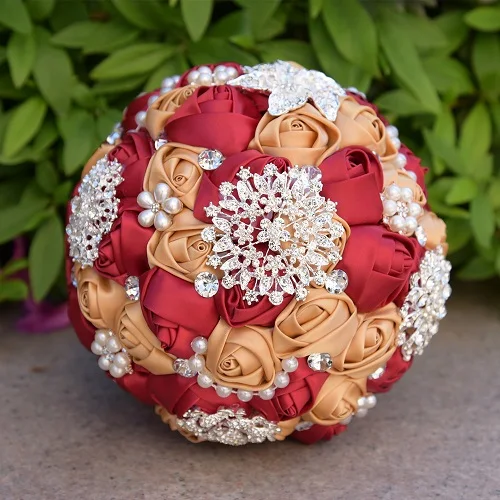 High Quality Hand Made Artificial Wedding Bouquets Flower Crystal Bridesmaid Rhinestone Bridal Wedding Bouquet de mariage - Цвет: Красный