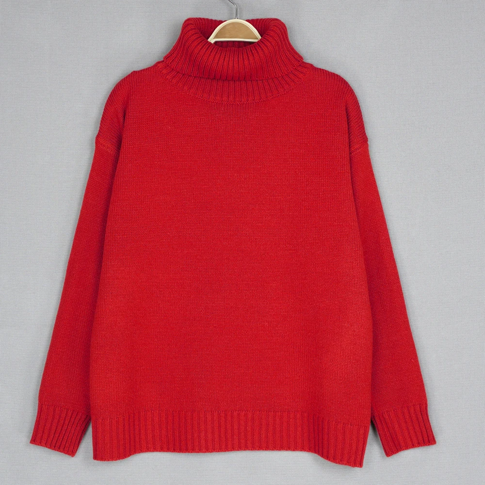 2019 Korean Autumn and Winter Women Sweater Long Sleeve Turtleneck Knitted Pullover Brown Green Loose Solid Female Jumper Tops | Женская