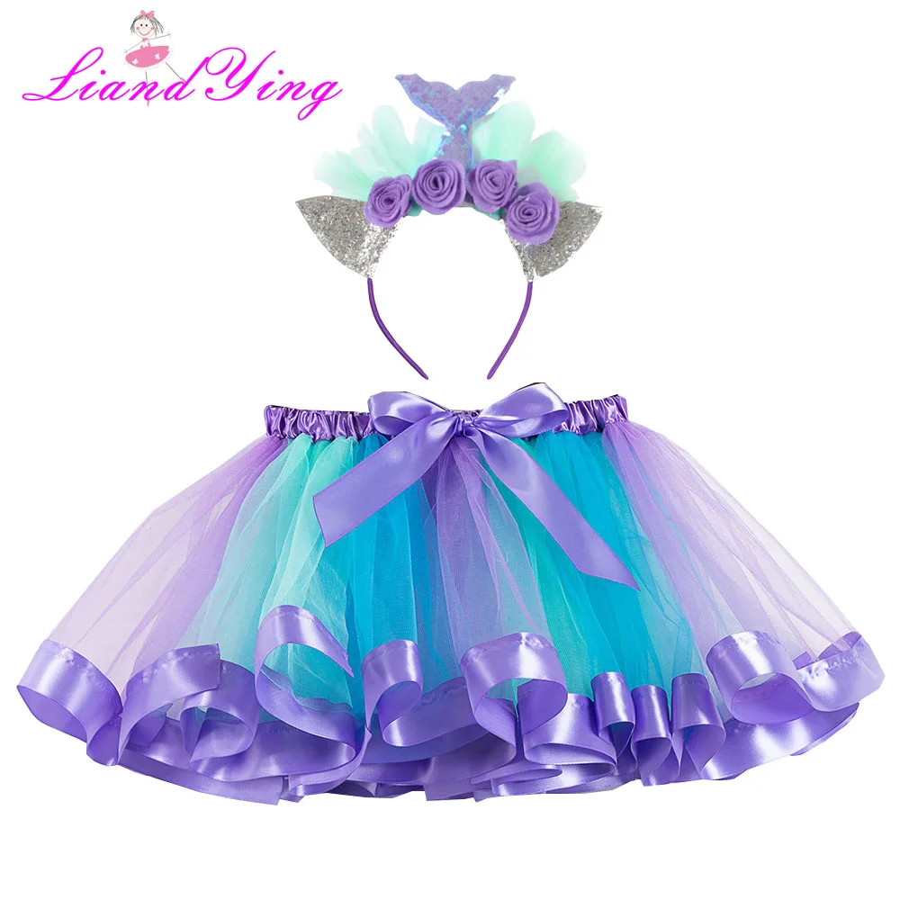 6303 with headband Unicorn Headband Princess Mermaid Tutu Skirt Baby Girls Clothes Rainbow Kids Party Tutu for Girls Skirts Children Ball Gown - Цвет: 6303 with headband