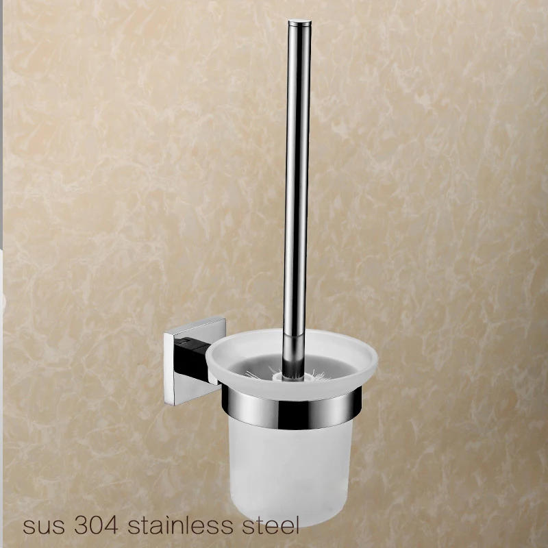 

Toilet Brush Holder With Glass Cup Solid Brass Chrome Finish Bathroom Accessories