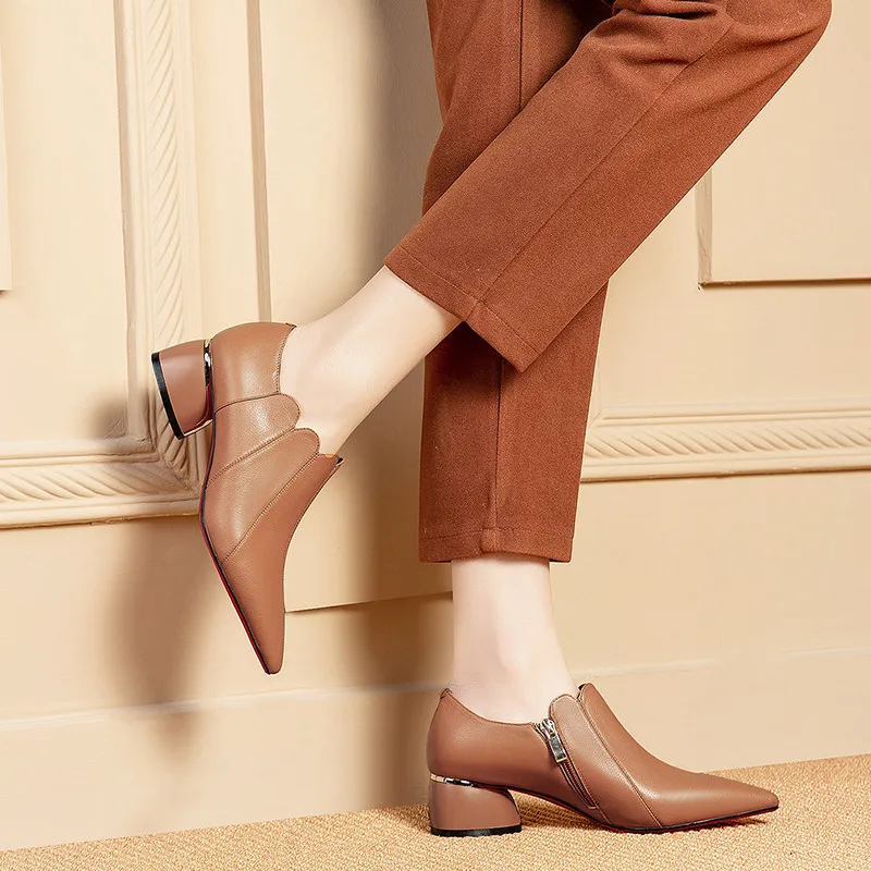 Туфли-лодочки YMECHIC женские из натуральной кожи на высоком каблуке классические