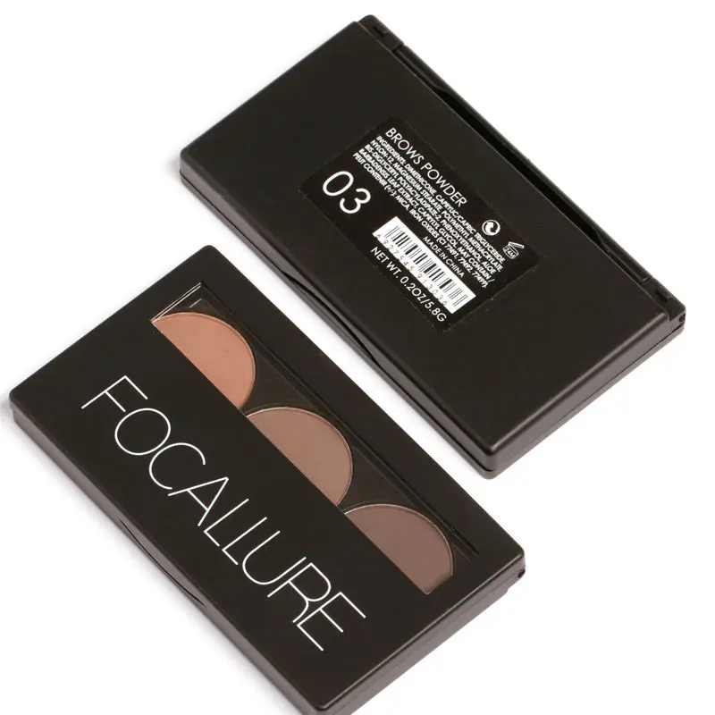 Focallure, горячая пудра для бровей, 3 цвета, палитра пудры для бровей, водонепроницаемая и устойчивая к размазыванию с зеркалом и щетками для бровей внутри