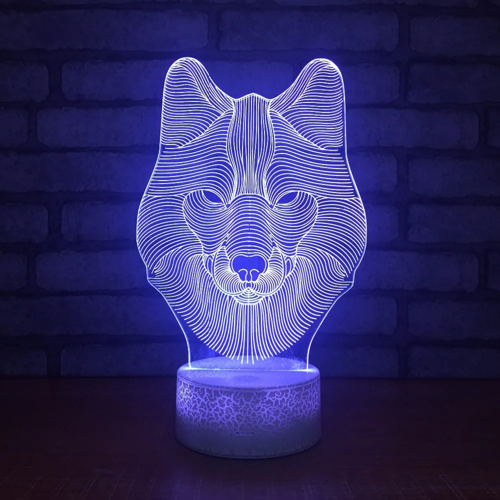 

USB Novelty Wolf 7 Colors Changing Animal 3D Night Light Acrylic LED Desk Table Lamp For Home Decoration Xmas Gift