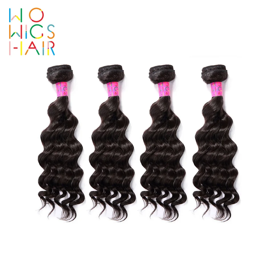 Волнистые индийские волосы WoWigs глубокая волна 100% натуральные Remy 4 шт. Натуральные