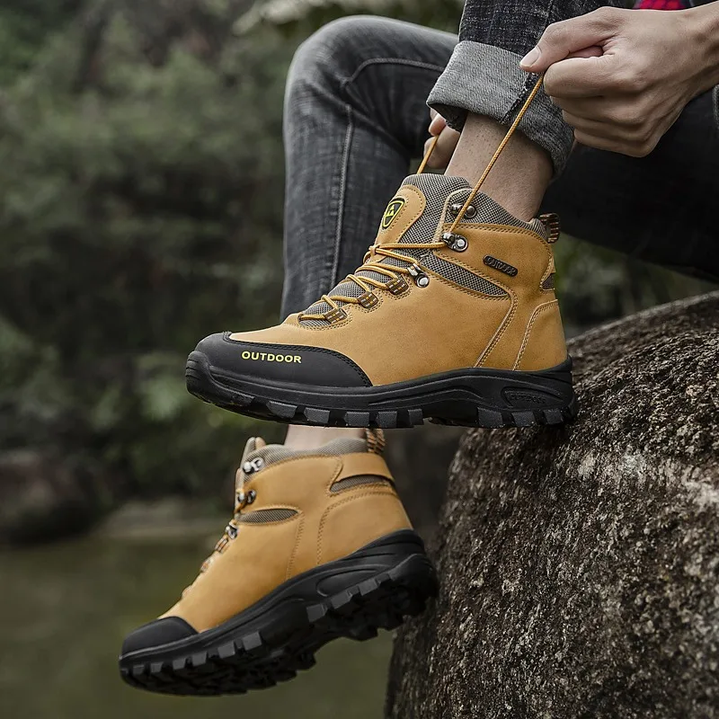 Brand Outdoor Men's Hiking Shoes Waterproof Leather High Top Men Boots Nonslip Sports Trekking Camping Man Sneakers | Спорт и