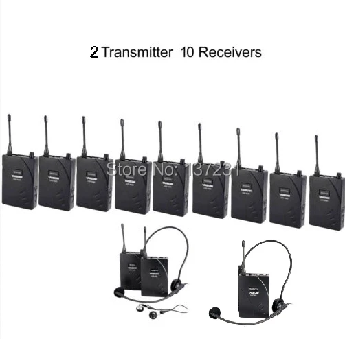 UHF Беспроводная система перевода туристического гида 2 передатчика 10 приемников
