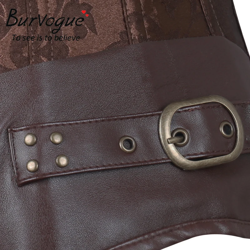 

Burvogue Steampunk Corset Brown Black Steel Bone Underbust Corsets Dobby Corselets Sexy Waist Slim Bustiers Waist Cincher corset