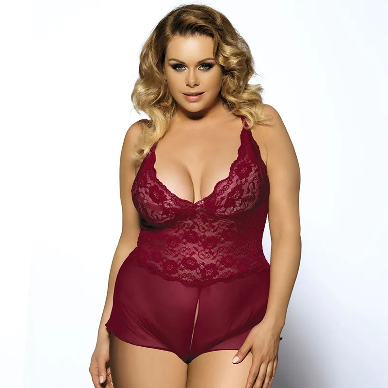 

New Summer 5XL Plus Size Women Sexy Lingerie Sexy Transparent Nightgown Large Size Lace Nightgown Women Sexy Sleepwear Dress