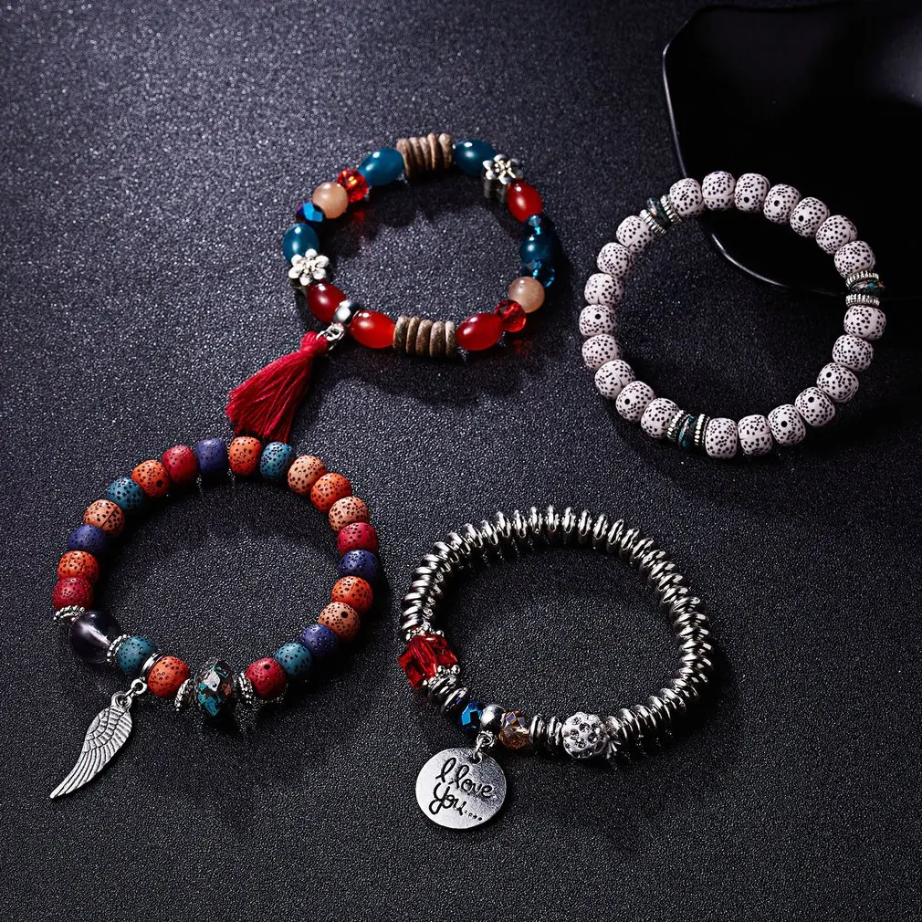 4 шт./компл. браслет с крыльями и бахромой из натурального камня элегантный