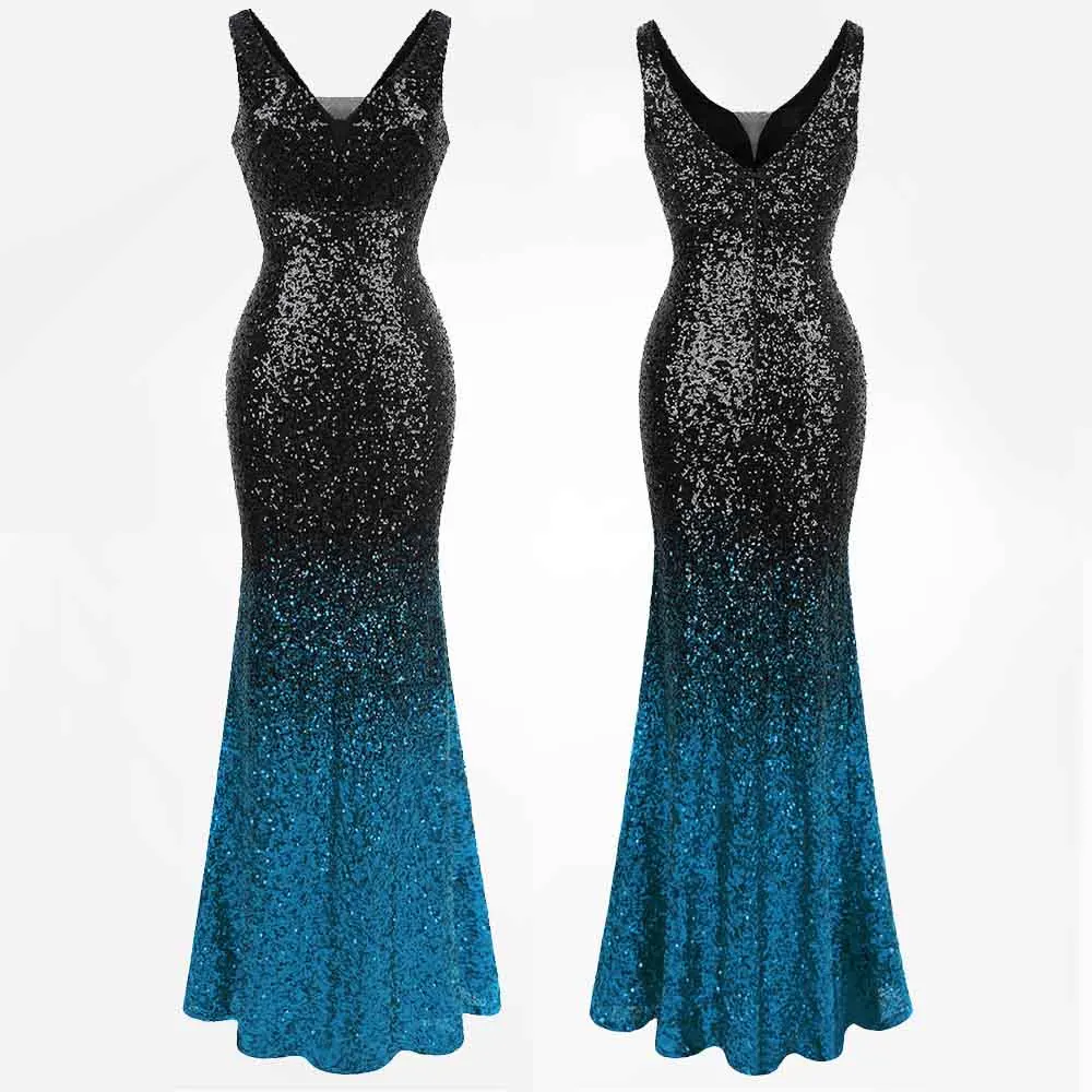 Gradient Blue Angel-Fashion женские градиентные платья с блестками для матери невесты вечерние платья контрастных цветов 382 - Цвет: Gradient Blue
