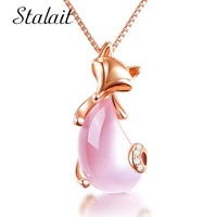created pink opal fox pendant necklace rose gold color animal necklace for women fashion jewelry collar bijoux 2018