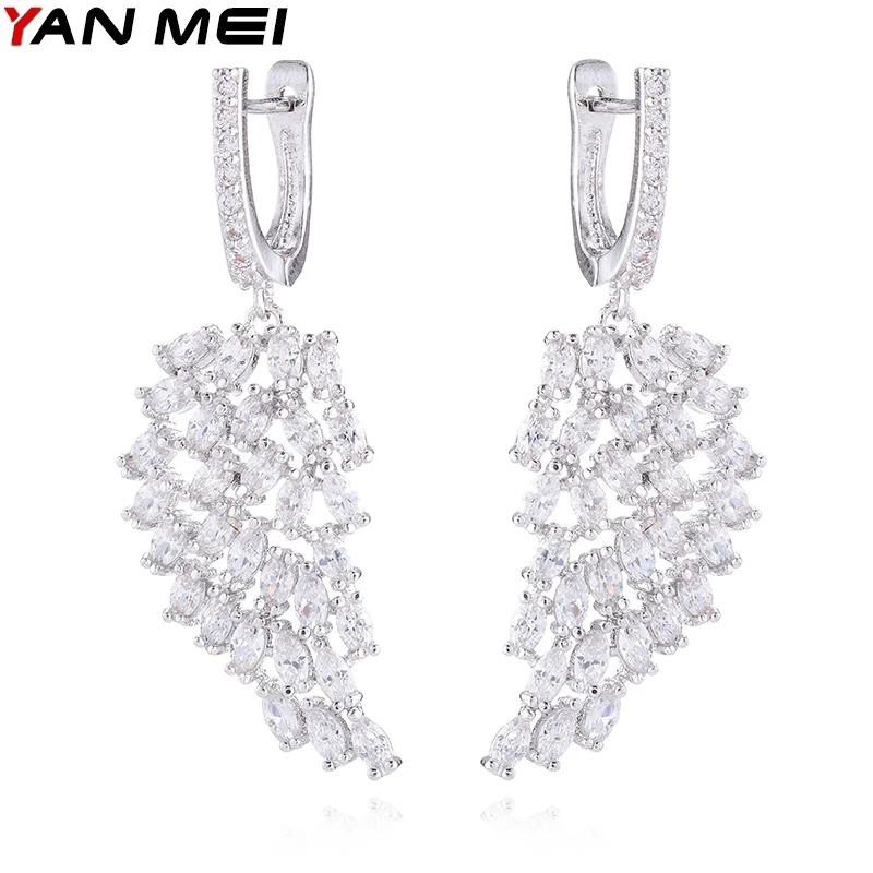 YANMEI Luxury Crystal Feather Stud Earrings For Women Symmetry Elegant Earring Boucles D'oreilles YME8063 | Украшения и