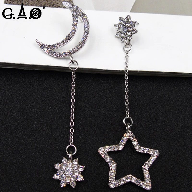 Модные Серьги-гвоздики Звезда Луна Стиль Мода кубического циркония длинной
