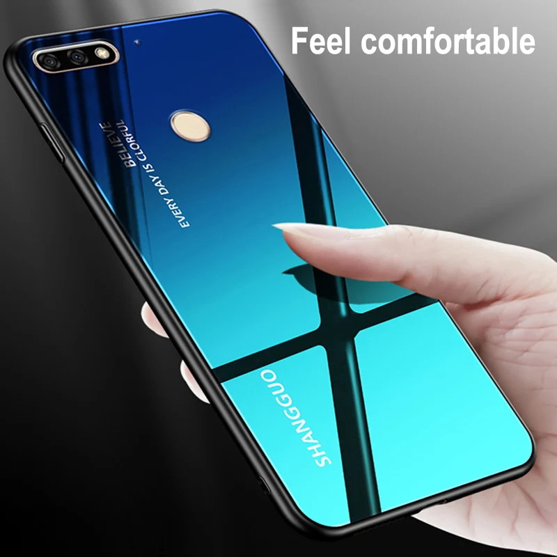 Tempered Glass Case For Huawei Honor Play 7C Luxury Gradient Back Cover Phone Cases 7 C Play7c LND-AL30V shell | Мобильные телефоны