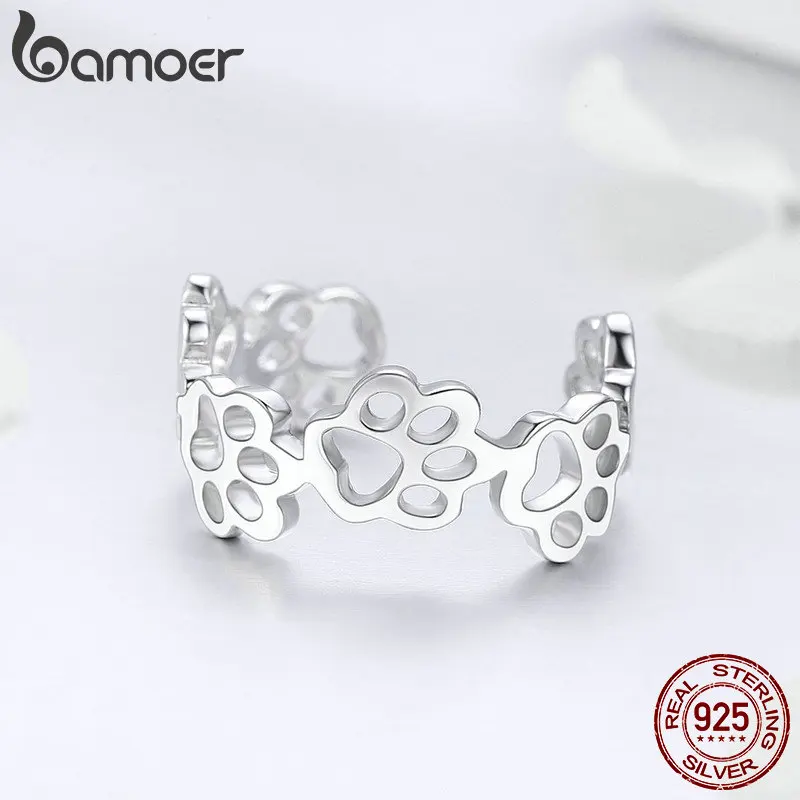 BAMOER,, 925 пробы, серебряные, регулируемые, кошачьи и собачьи следы, лапа, тропа, кольца для женщин, вечерние, серебряные ювелирные изделия SCR424