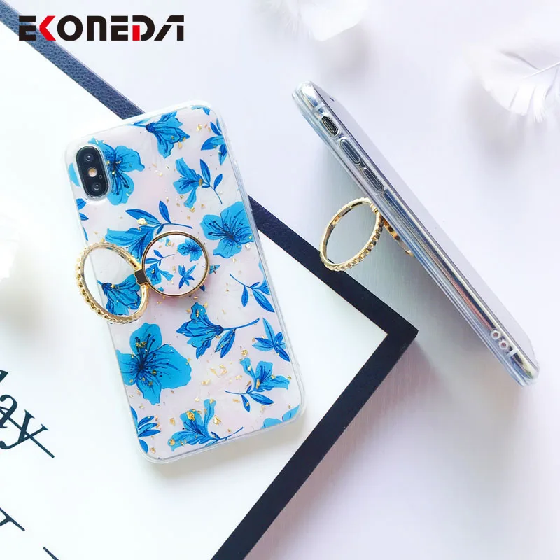 Чехол EKONEDA из золотой фольги с цветочными листьями для iPhone XR чехол кольцом