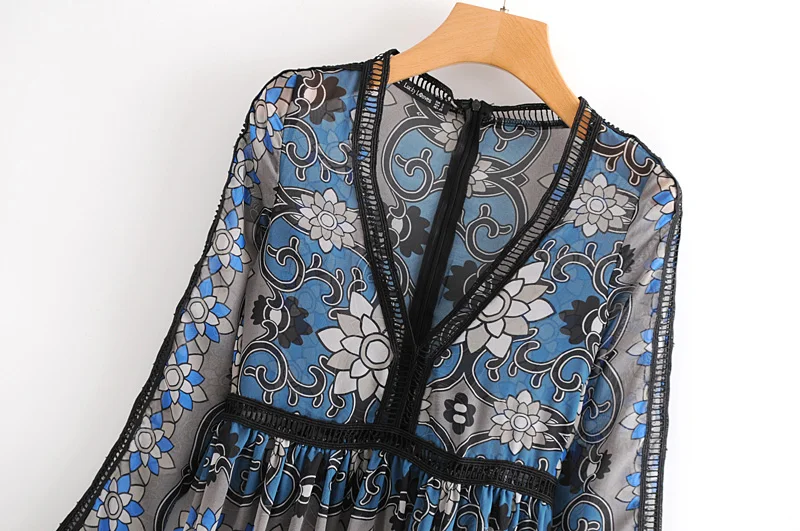 Женская мода v шеи выдалбливают кружева лоскутное Макси платье элегантные дамы