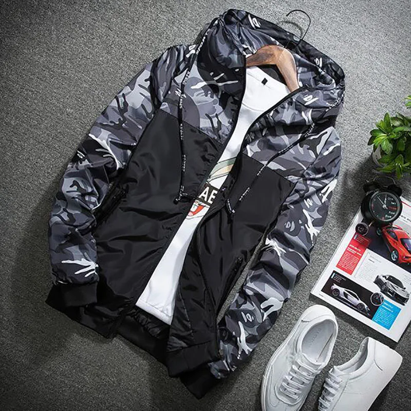 

Men Jacket Spring Autumn Mens Casual Camouflage Hoodie Jacket Men Waterproof Clothes Men 'S Windbreaker Coat Male Outwear 5xl