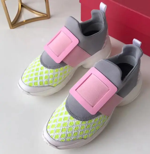 pink green buckle Сетчатые кроссовки с кристаллами; кроссовки на толстой подошве; обувь на платформе; стразы; tenis feminino; Новинка; женские кроссовки с большой пряжкой и кристаллами - Цвет: pink green buckle