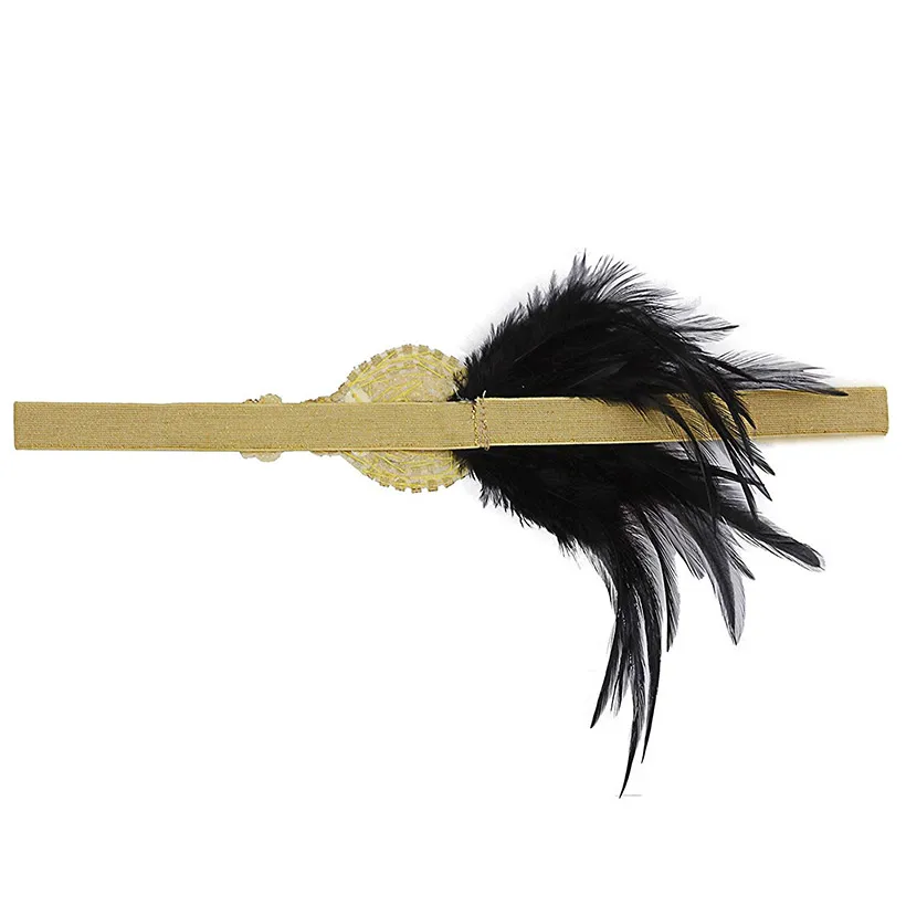 1920s Gatsby Flapper Feather Headband 20s Accessories Crystal Beaded Wedding Headpiece