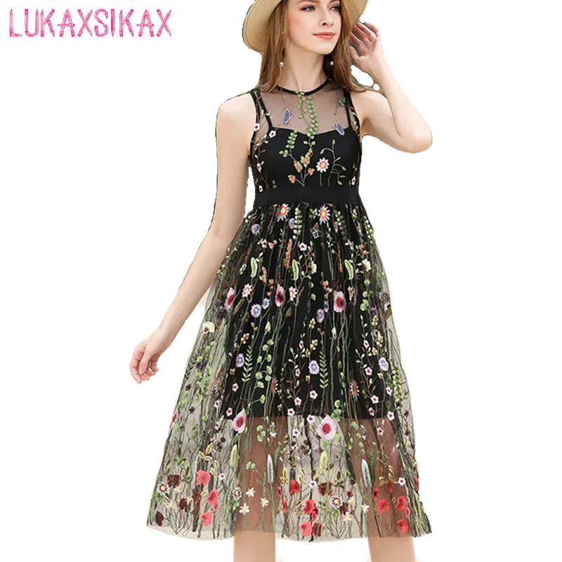 Подиумные платья 2017 Новые Элитные великолепные прозрачные сетчатые Цветы