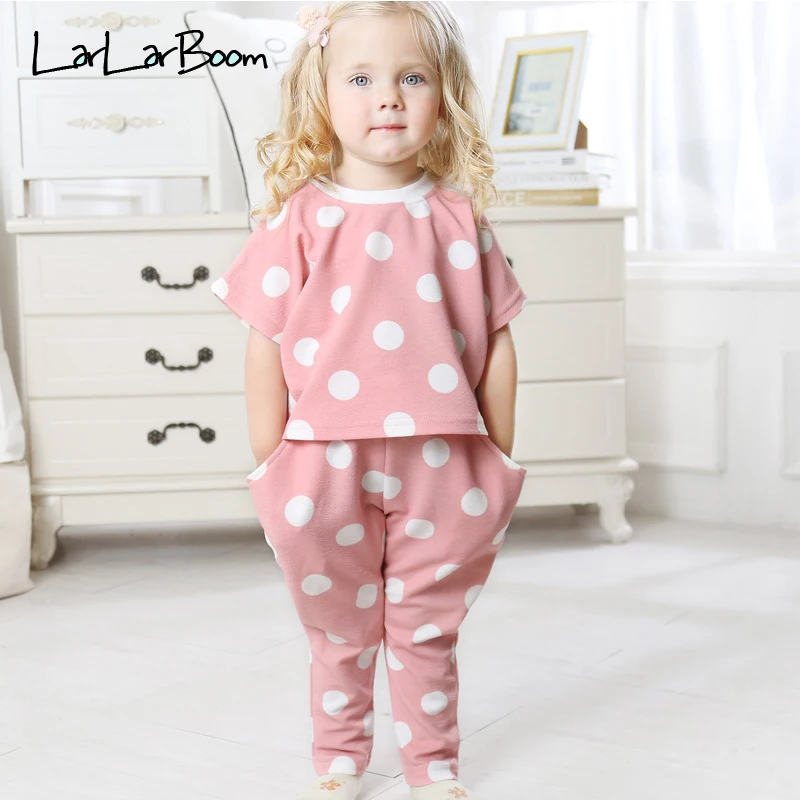 LarLarBoom/комплекты одежды для девочек летняя футболка в горошек с короткими