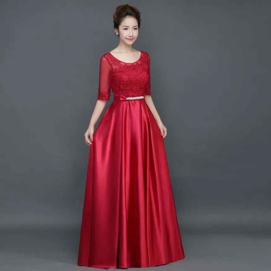 burgundy Vestido de madrinha de casamento, Новое кружевное платье с коротким рукавом, ТРАПЕЦИЕВИДНОЕ Королевское синее, бордовое Золотое платье подружки невесты, длинное свадебное платье - Цвет: burgundy