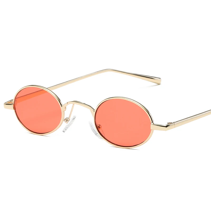 gold frame red Маленькие овальные солнцезащитные очки для женщин, металлическая оправа, Ретро стиль, фирменный дизайн, круглые солнцезащитные очки для женщин, s, черные, красные линзы, Оттенки UV400 - Цвет линз: gold frame red