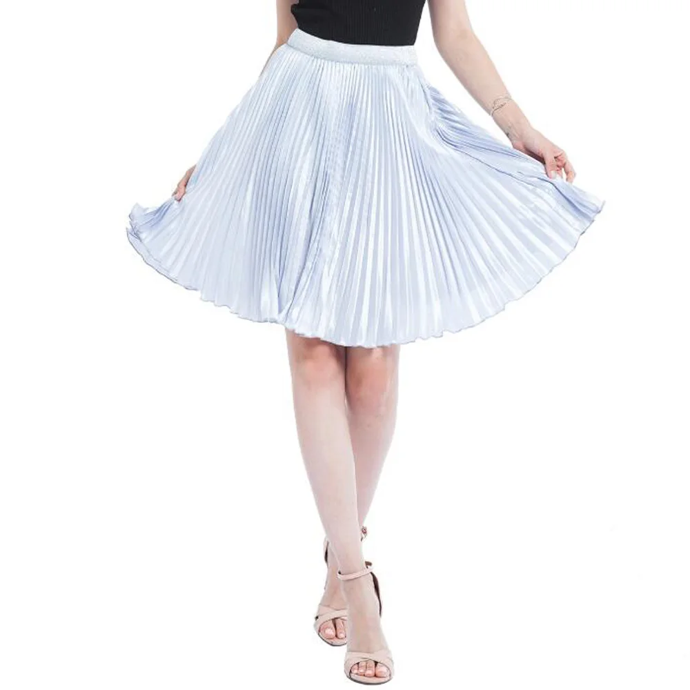 Блестящая металлическая юбка женская черная Золотая Серебряная Высокая талия до