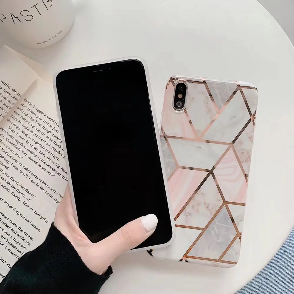 Модный мягкий чехол IMD для iphone XS Max X XR 6 6S 7 8 Plus с геометрическим узором Мраморная