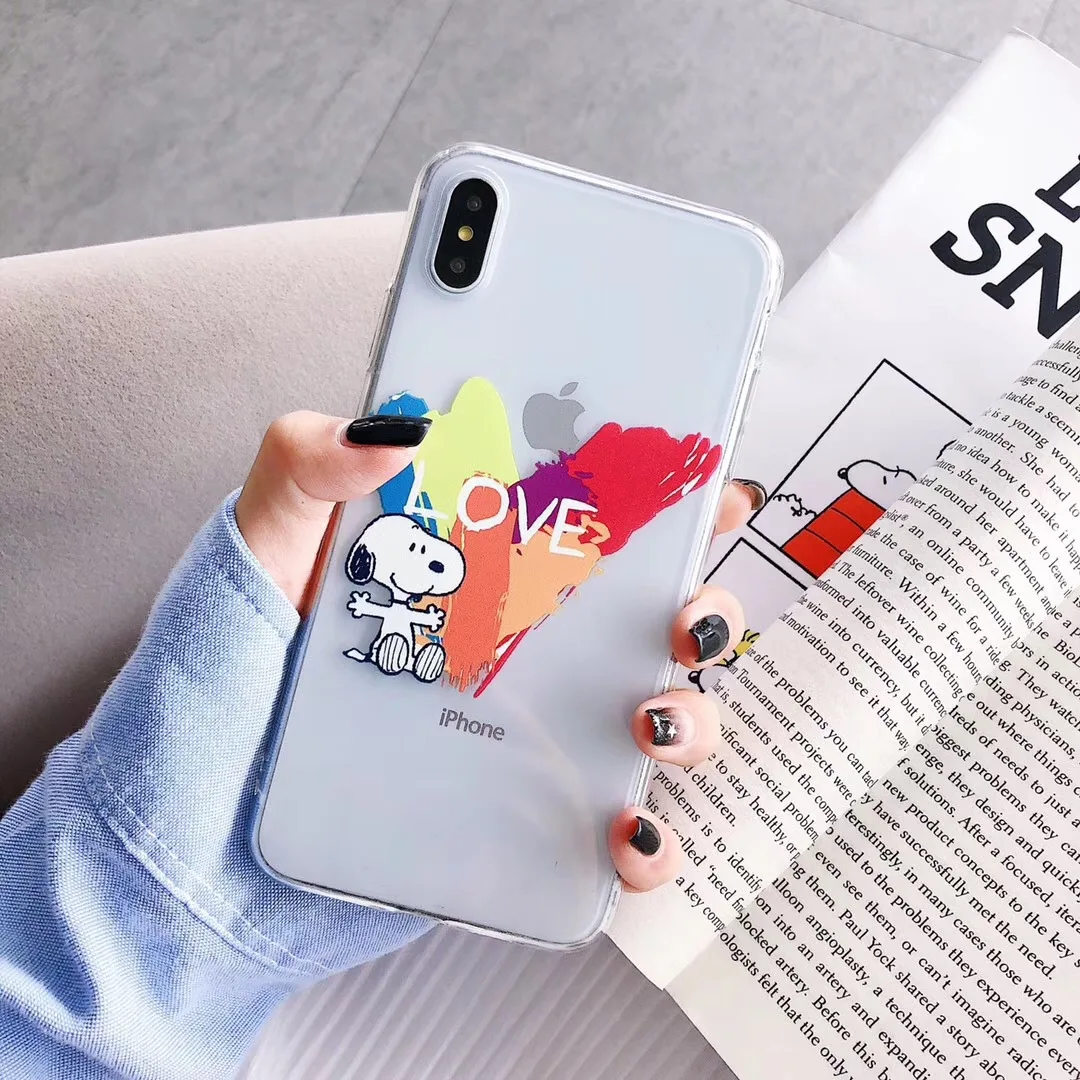 Прозрачные милые Мультяшные разрисованные Чехлы для телефона Snoopy iphone 6 6s 7 8 plus X XR