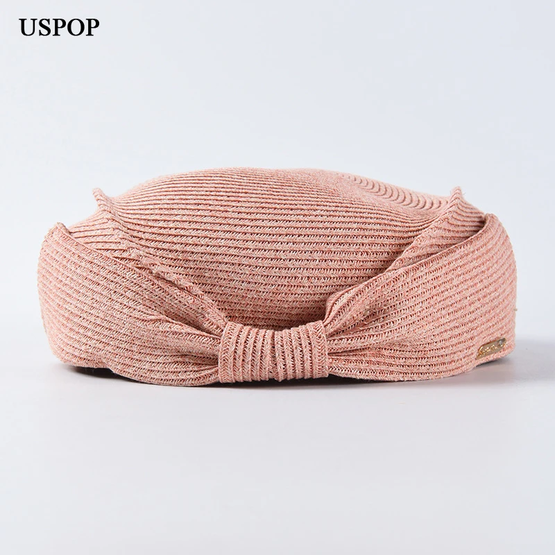 Женский соломенный берет USPOP мягкий однотонный со складным бантом|Женские