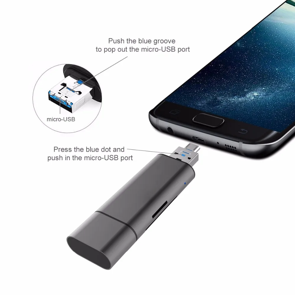 TUTUO SD/Micro SD (TF) USB кардридер 3 в 1 универсальный usb type C A 0 и Micro OTG адаптер для SDXC SDHC