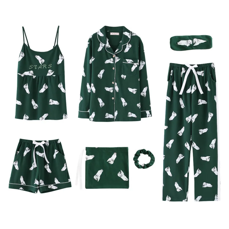 SP &amp CITY 7 шт. Хлопковая пижама с отложным воротником комплекты повседневные