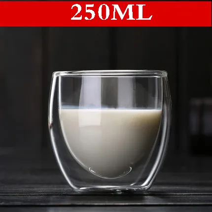 250ML GXYAYYBB 80 мл/150 мл/250 мл/350 мл/450 мл стеклянная чашка, двухслойная кофейная кружка из боросиликатного стекла, термостойкая, не обжигающая - Цвет: 250ML